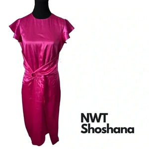 NWT | Shoshanna | Quinn Satin Jacquard Midi Dress in Raspberry |  Size 6